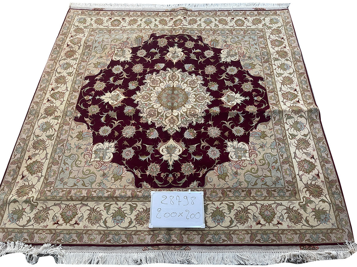 SQUARE RED PART SILK CARPET