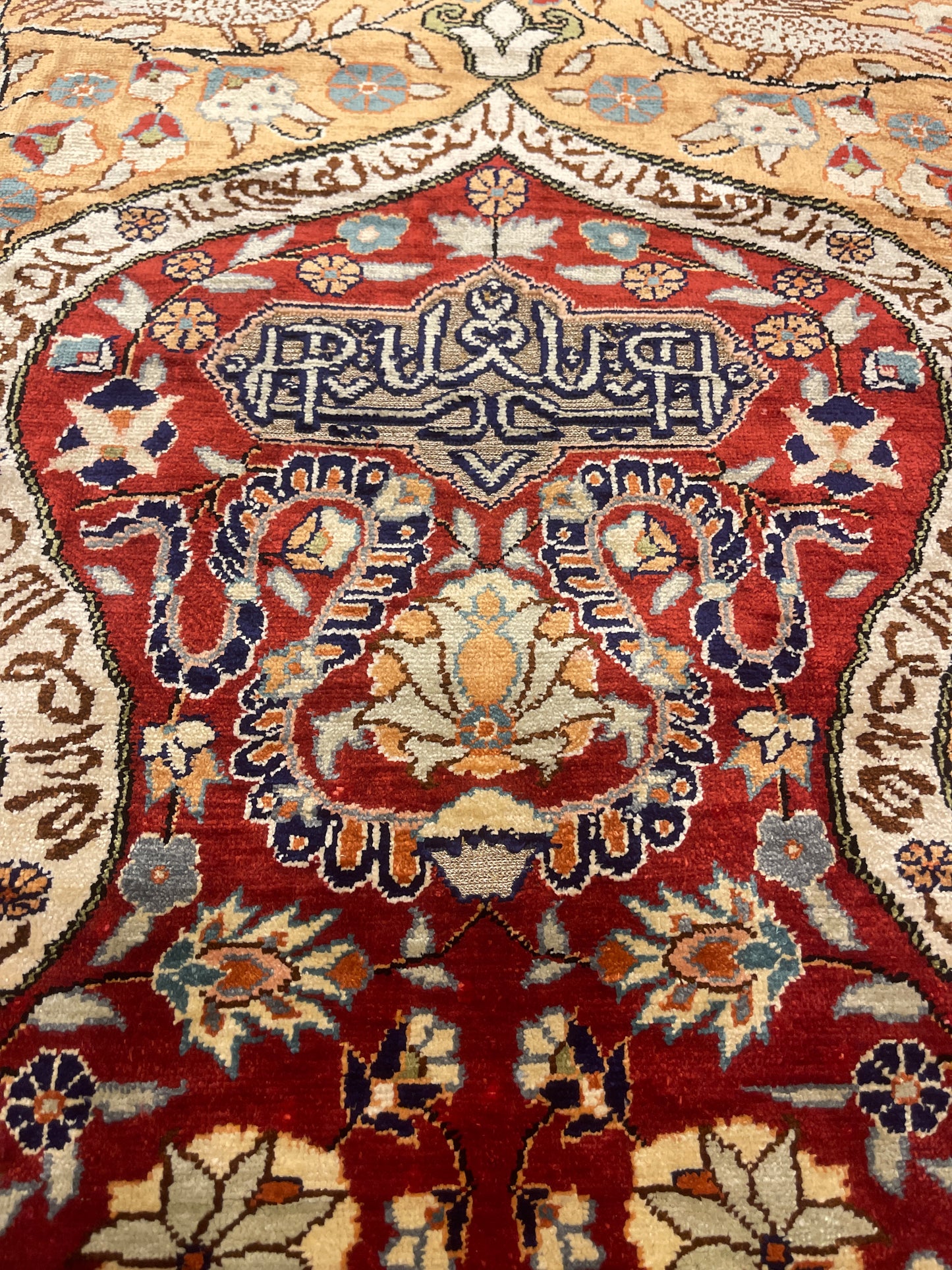 Antique Silk & Gold Thread Hereke Prayer Rug